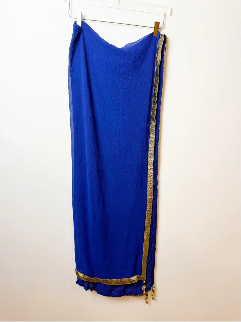Vintage | Cobalt Blue Semi-Sheer Indian Dupatta Sari Wrap Chanderi Scarf